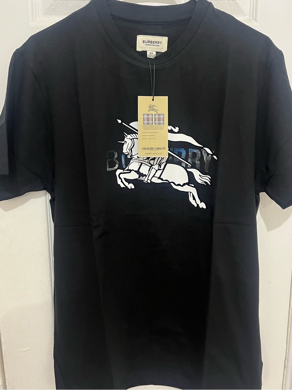 Burberry Black Crewneck T-Shirt with White Horse Print